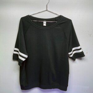 WOMEN'S ALTERNATIVE SHORT-SLEEVED SWEATSHIRT - BLACK W/ WHITE STRIPES - LARGE